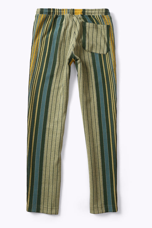 Straight leg pants in striped cotton blend jacquard with elastic waistband